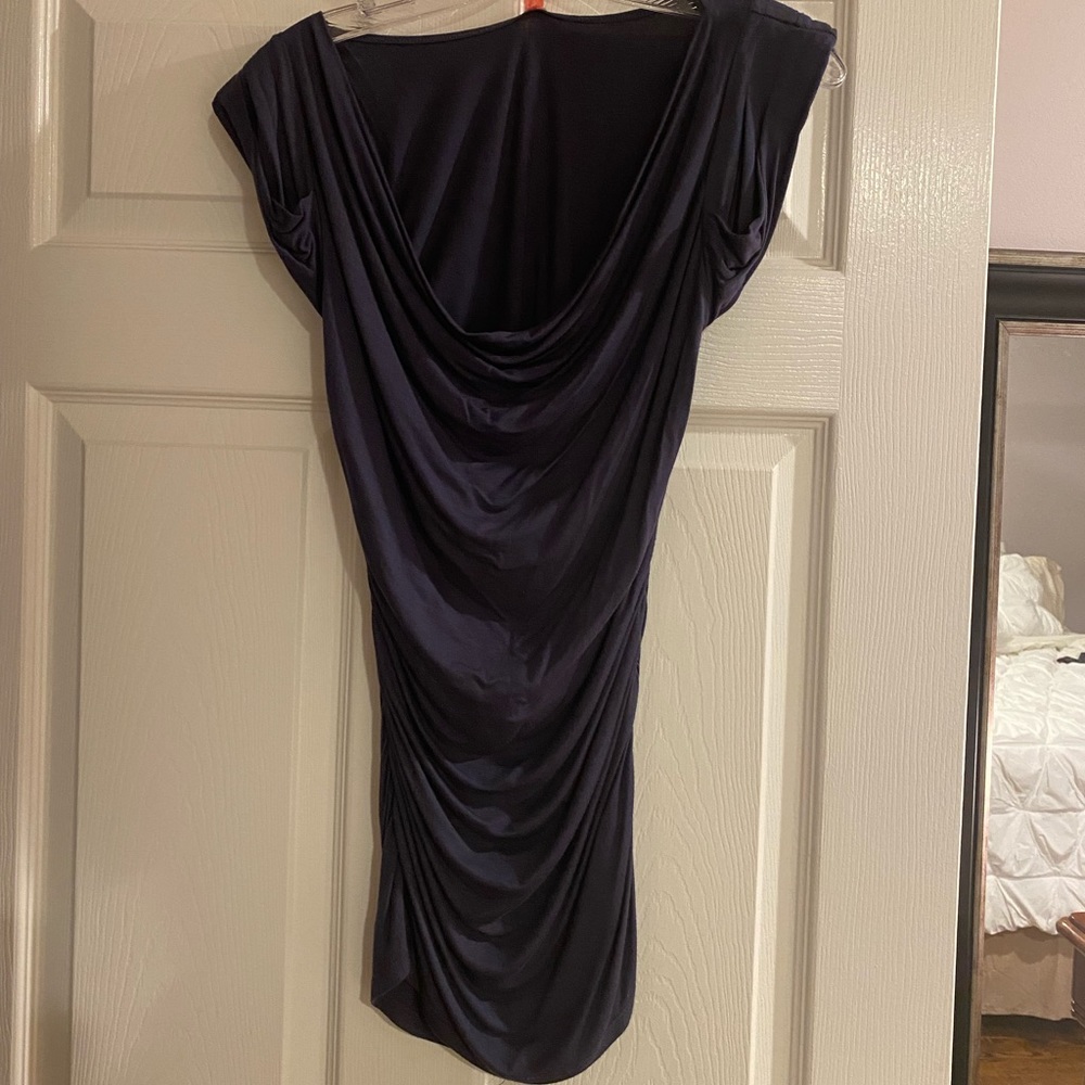 Navy blue ruched mini dress